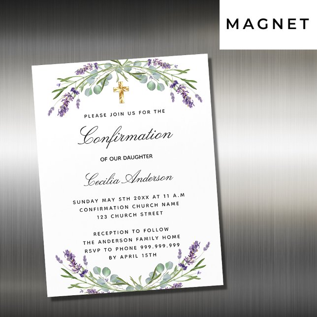 Confirmation lavender violet florals luxury magnetic invitation (Creator Uploaded)