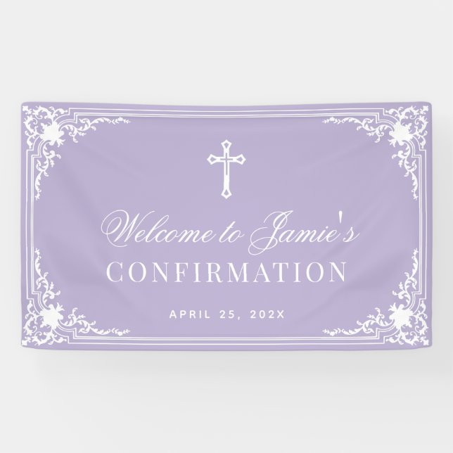 Confirmation Lavender White Calligraphy Vintage  Banner (Horizontal)