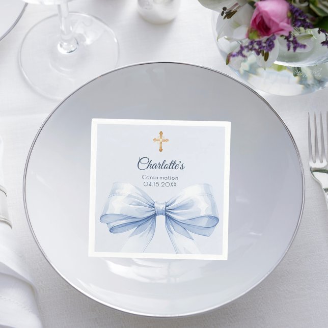 Confirmation light blue bow cross girl napkin (Creator Uploaded)