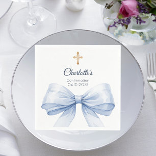 Confirmation light blue bow cross luncheon napkin