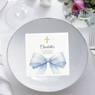 Confirmation light blue bow cross napkin