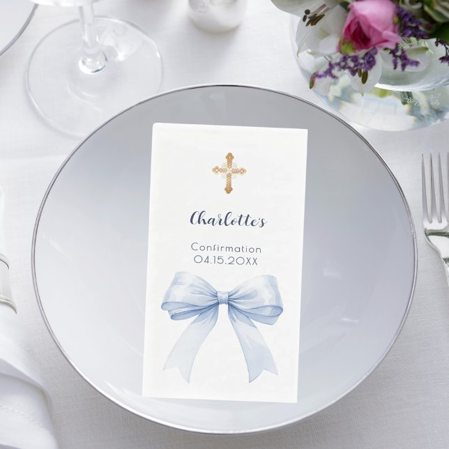 Confirmation light blue bow cross napkin (Creator Uploaded)