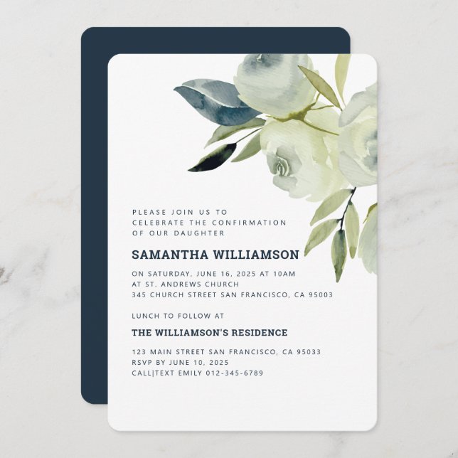 Confirmation Modern Watercolor Floral Invitation (Front/Back)