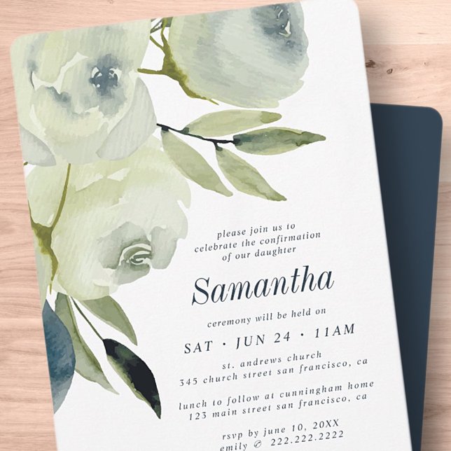 Confirmation Modern Watercolor Flower Foliage Invitation (Creator Uploaded)