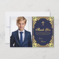 Confirmation Navy Blue Faux Gold Vintage Boy Photo