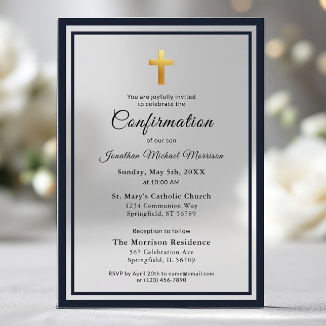 Confirmation Navy Blue White Minimalist Boy Acrylic Invitations (Creator Uploaded)