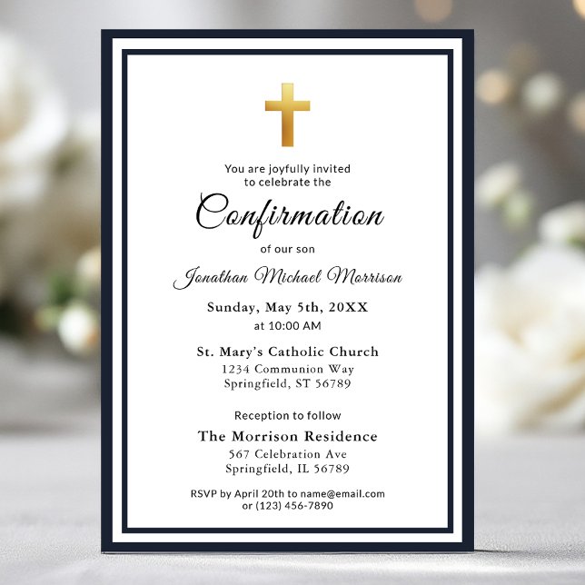 Confirmation Navy Blue White Minimalist Boy Invitation (Creator Uploaded)