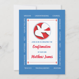 Confirmation of Son Blue with Dove Invitation