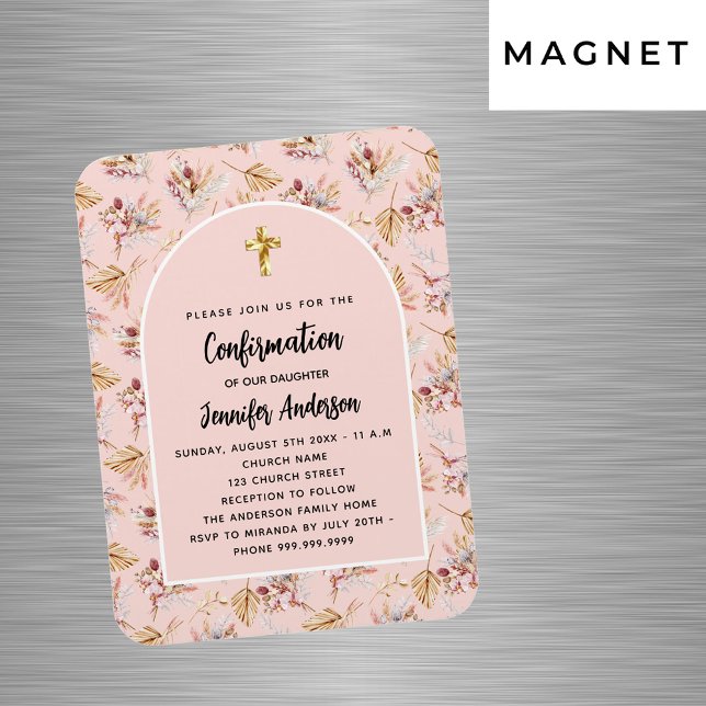 Confirmation pampas floral rose gold invitation magnet (Creator Uploaded)
