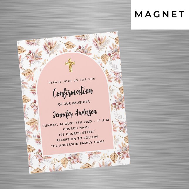 Confirmation pampas flowers rose gold luxury magnetic invitation (Creator Uploaded)