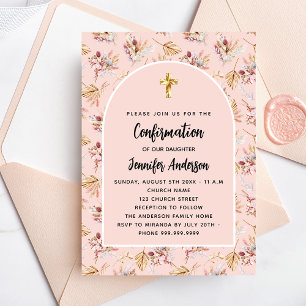 Confirmation pampas grass flowers rose gold luxury invitation