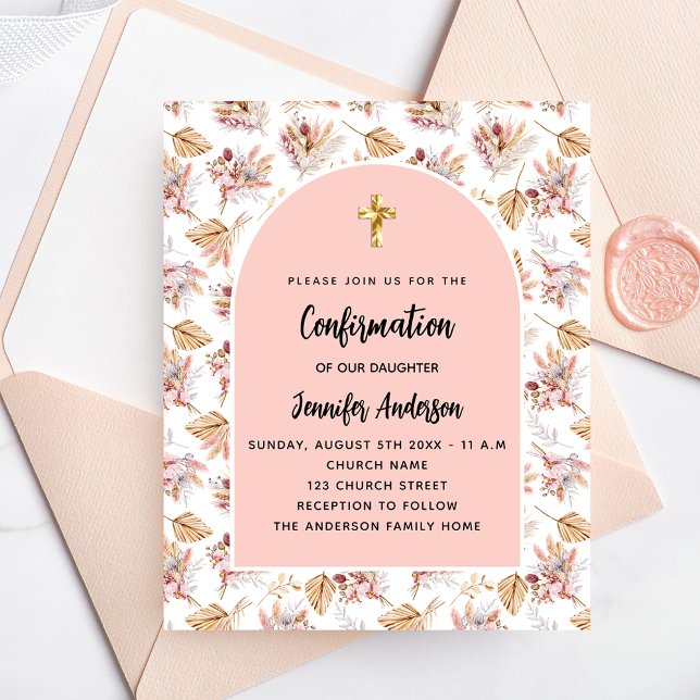 Confirmation pampas rose gold floral invitation flyer (Creator Uploaded)