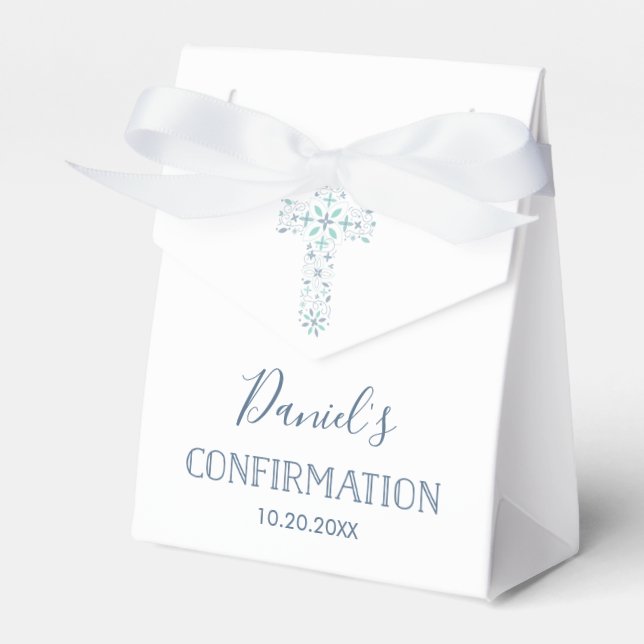 Confirmation Party Favour Box - Blue, Green Cross (Front Side)