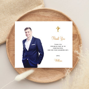 Confirmation photo cross boy thank you card