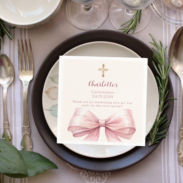 Confirmation pink bow cream cross girl napkin (Creator Uploaded)