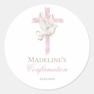 Confirmation pink cross classic round sticker