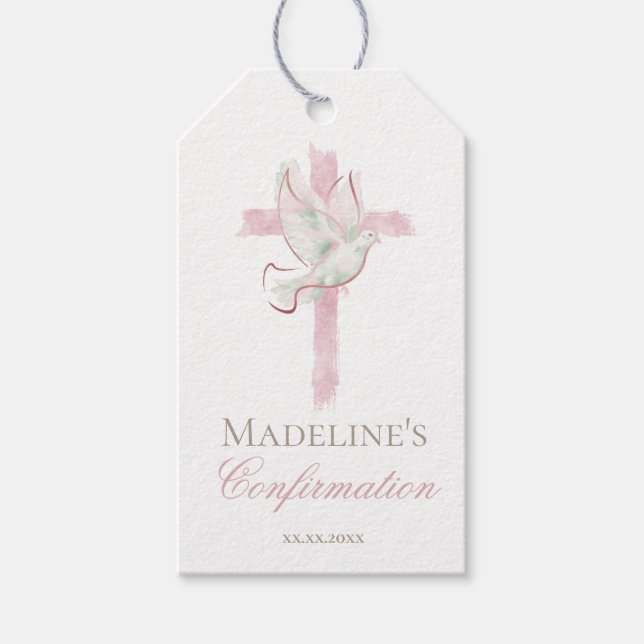 Confirmation pink cross gift tags (Front)