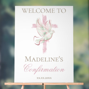 Confirmation pink cross white dove acrylic sign