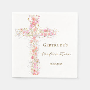 Confirmation pink flowers cross napkin