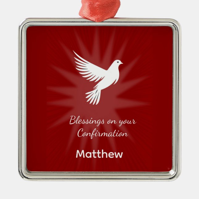 Confirmation Religious Red Dove Rays Design Metal Tree Decoration (Front)