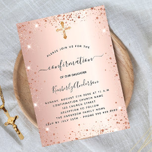 Confirmation rose gold blush glitter girl invitation postcard