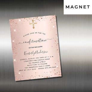 Confirmation rose gold blush glitter luxury magnetic invitation
