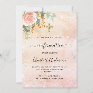 Confirmation rose gold floral eucalyptus  invitation
