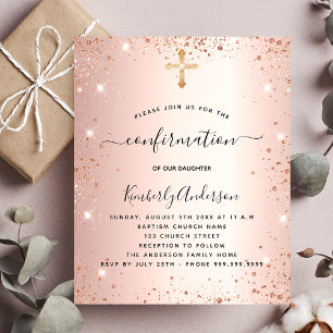 Confirmation rose gold glitter budget invitation flyer