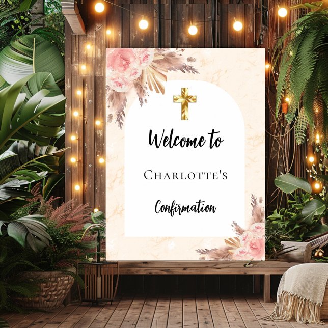 Confirmation rose gold peach arch welcome poster (Creator Uploaded)
