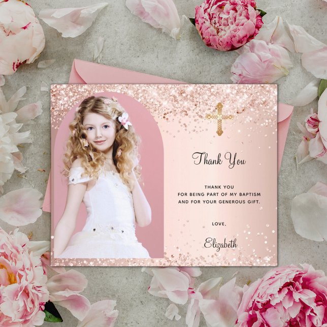 Confirmation rose gold photo arch thank you card (Creator Uploaded)