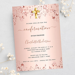 Confirmation rose gold stars girl elegant invitation