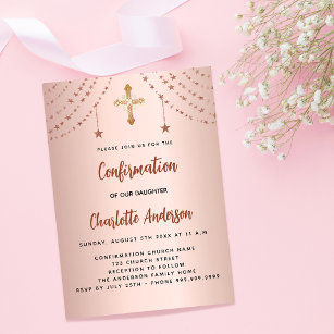 Confirmation rose gold stars modern simple girl invitation postcard