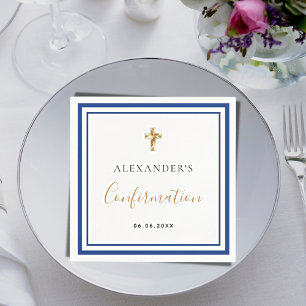 Confirmation royal blue white name boy guy  napkin