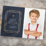 Confirmation | Simple Custom Photo Thank You Card<br><div class="desc">Add photos and your custom thank you message. This design consists of golden geometric frame and a faux gold cross.

Available here:
http://www.zazzle.com/store/selectpartysupplies</div>