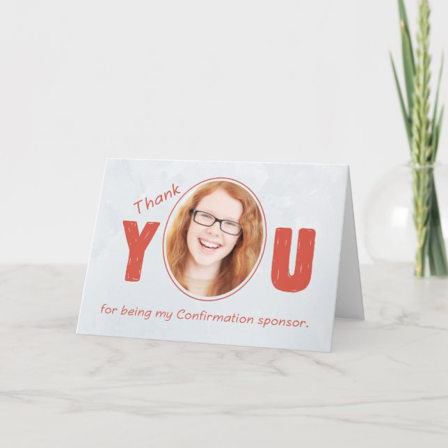 Confirmation Sponsor Photo Thank You, Red and Silv You Card (Front)