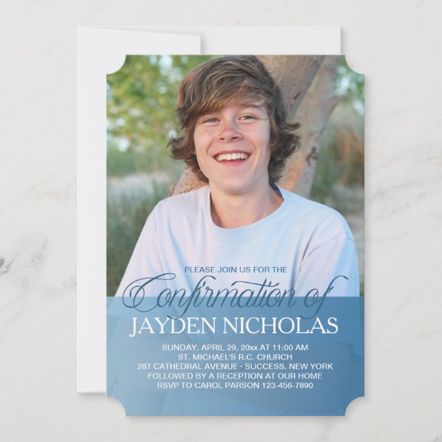 Confirmation Transparency Blue Photo Invitation (Front)