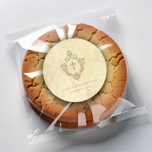 Confirmation Vintage Cross in Crest Old Parchment  Classic Round Sticker