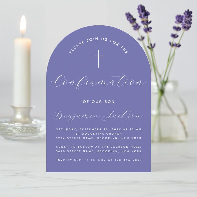 Confirmation Violet Arch Modern Simple Handwriting Invitation (Creator Uploaded)