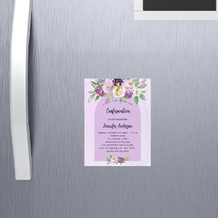 Confirmation violet purple flowers cross luxury magnetic invitation