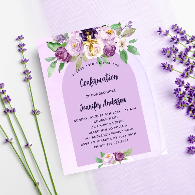 Confirmation violet purple girl budget invitation flyer (Creator Uploaded)