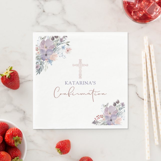 Confirmation Watercolor Wildflowers Cross Napkin (Insitu)