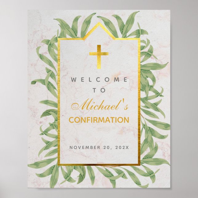 Confirmation Welcome Greenery Faux Gold Botanical Poster (Front)