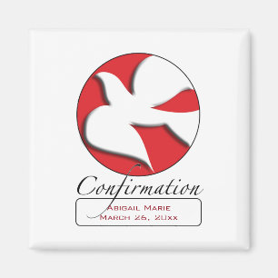 Confirmation White Dove on Red Circle Magnet