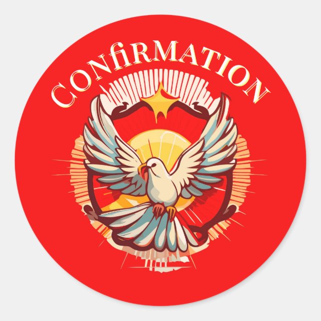 Confirmation White Dove Red Flamed  Classic Round Sticker (Front)