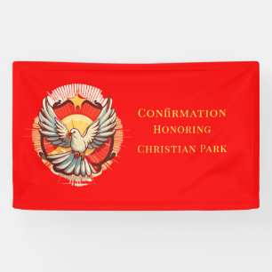 Confirmation White Dove Red Flamed Custom Banner
