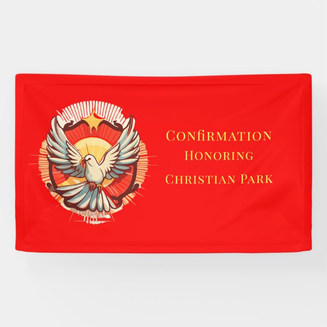 Confirmation White Dove Red Flamed Custom Banner (Horizontal)