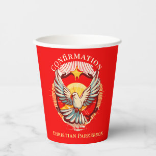 Confirmation White Dove Red Flamed Custom Paper Cups