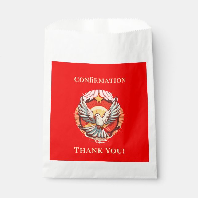 Confirmation White Dove Red Flamed Thank You Favour Bags (Front)