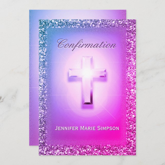 Confirmation with Glowing Cross in Rainbow Colours Invitation (Front/Back)