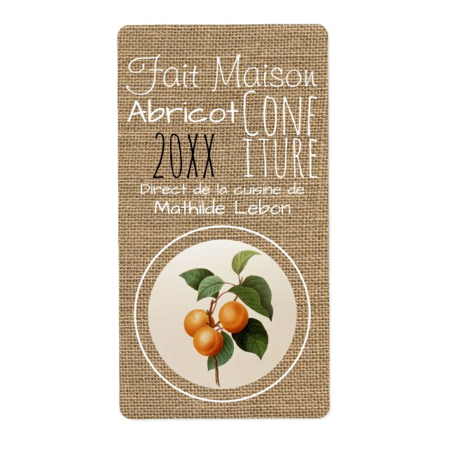 Confiture Abricot faite maison Etiquette Verticale (Front)